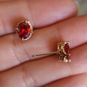 New 18K Gold Plated Oval Cut Ruby Diamond Stud Earrings for Women
